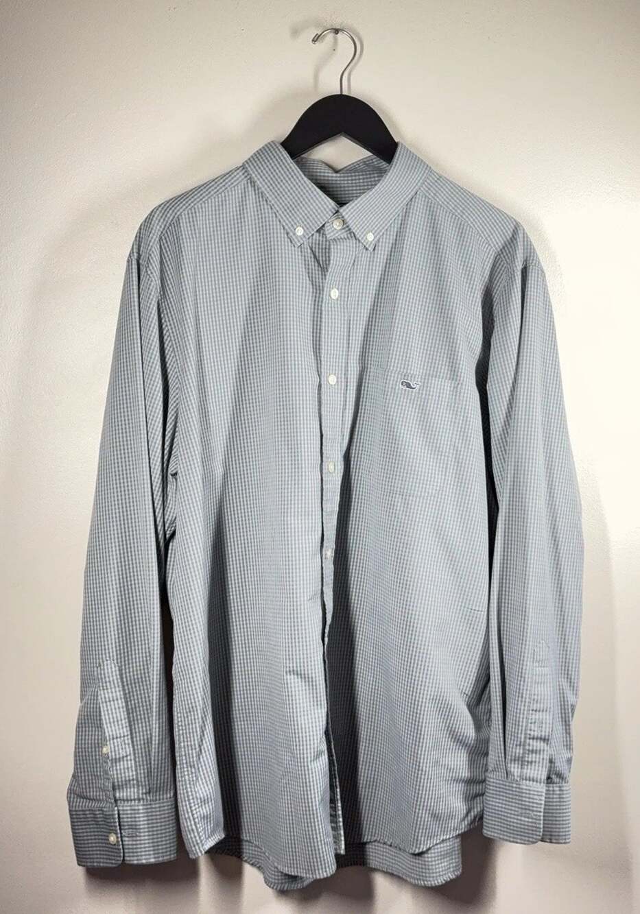 Vineyard Vines Shirt Mens XL Gray Check Long Sleeve Button Down Whale Logo